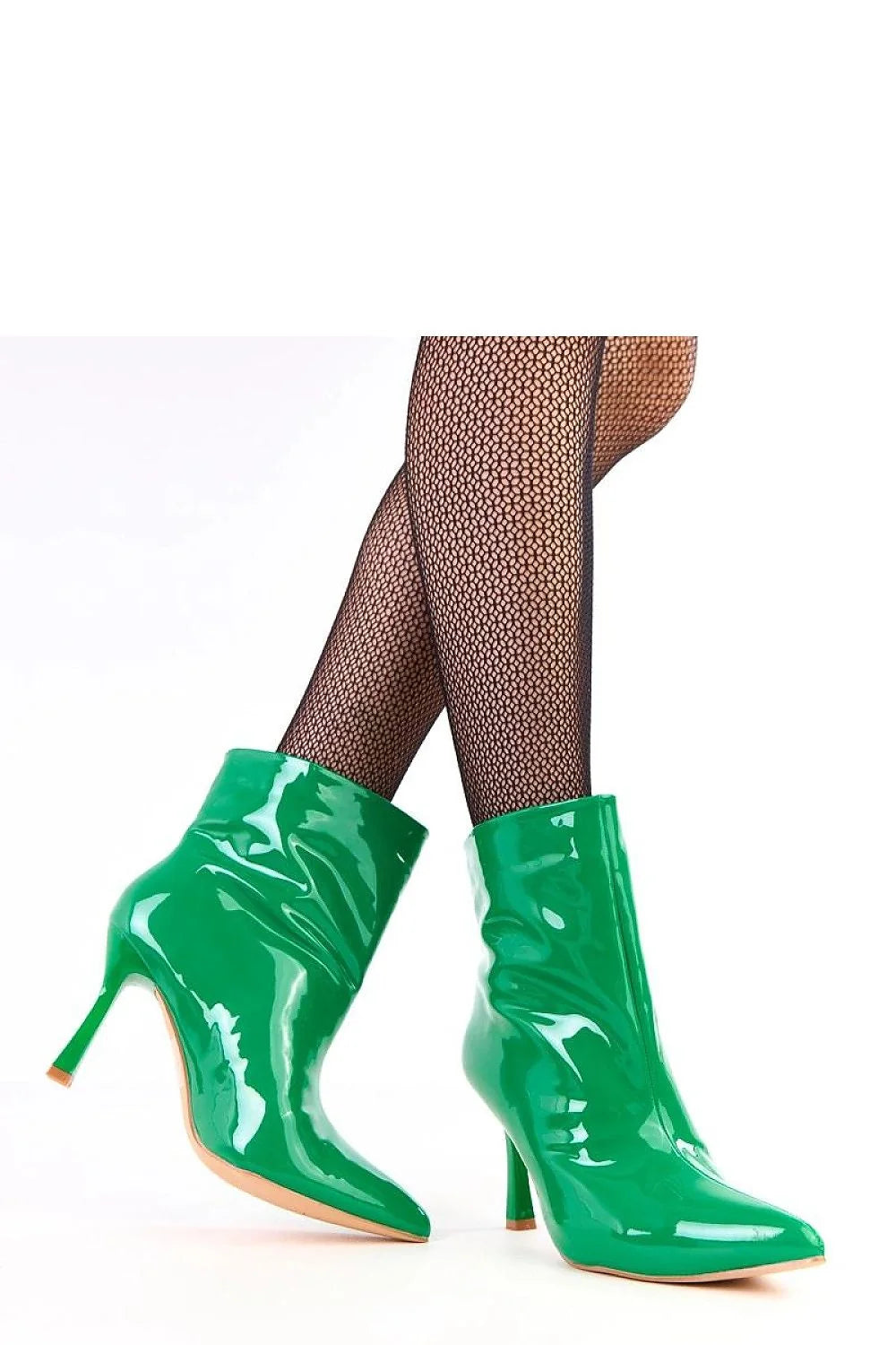 bottines vernies cuir écologique effet laqué vert émeraude bout pointu tige 13cm talon aiguille 9cm silhouette élancée semelle légère