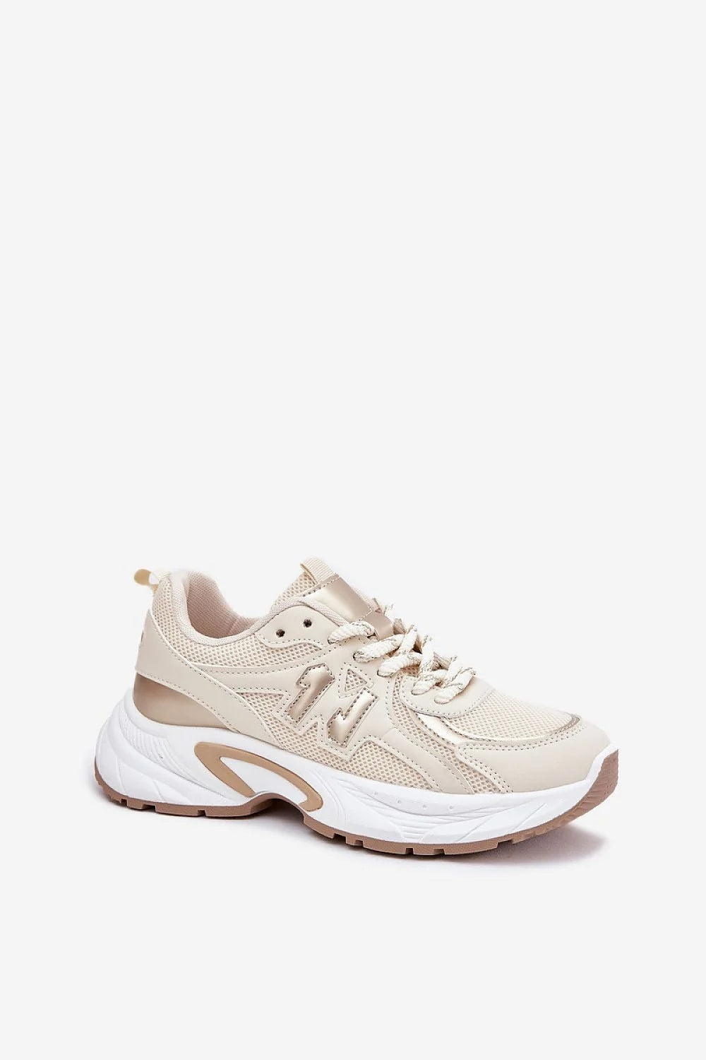 baskets chunky femme beige crème mesh respirant empiècements similicuir lacets brillants mousse amovible semelle plateforme épaisse gomme amorti col rembourré
