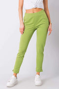 pantalon survêtement femme vert éclatant slim taille haute coton stretch doux extensible ceinture large coutures avant poches latérales ourlets fendus