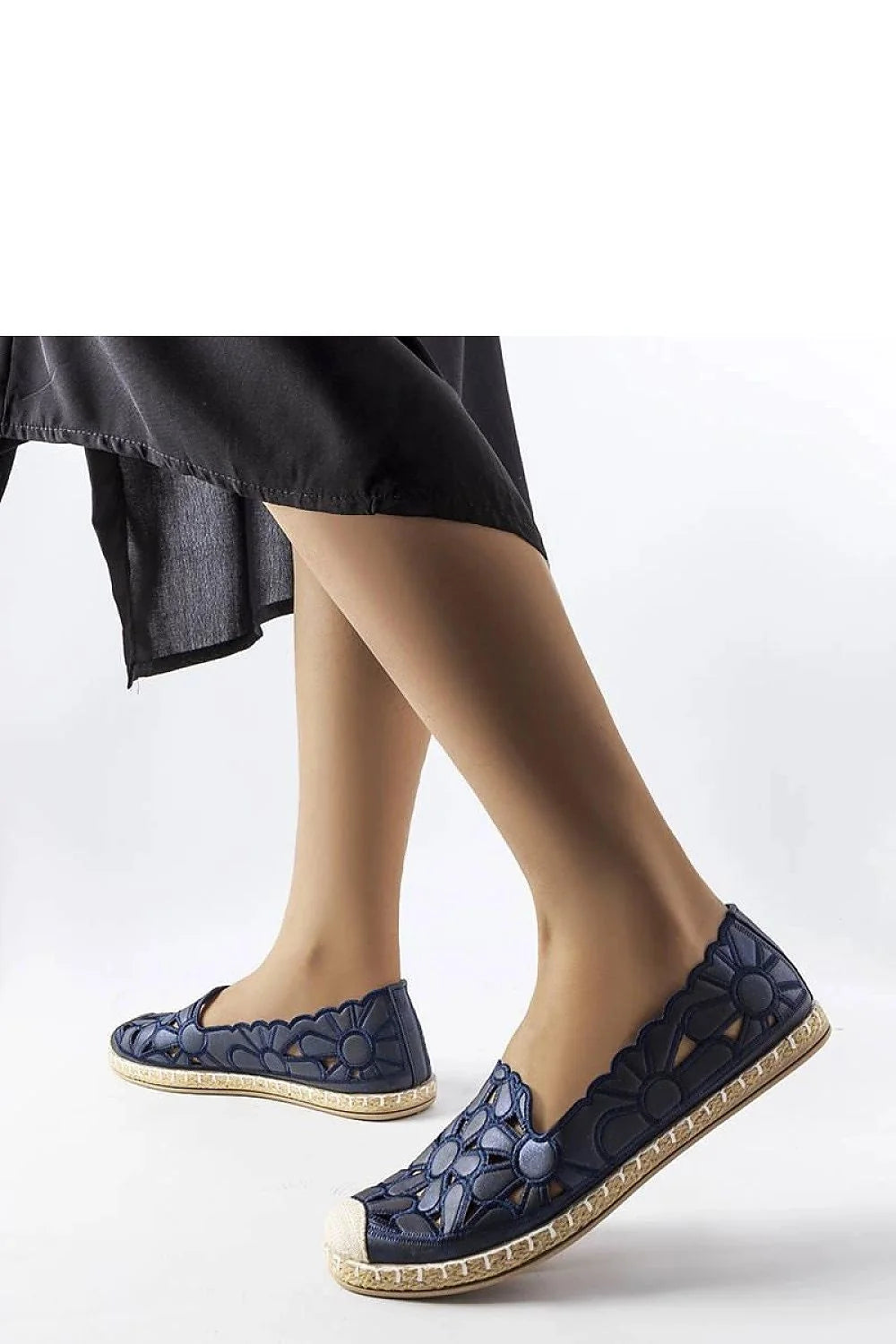 Espadrille Solea pour femme design moderne dentelle bleue motifs floraux semelle jute tressé confort été