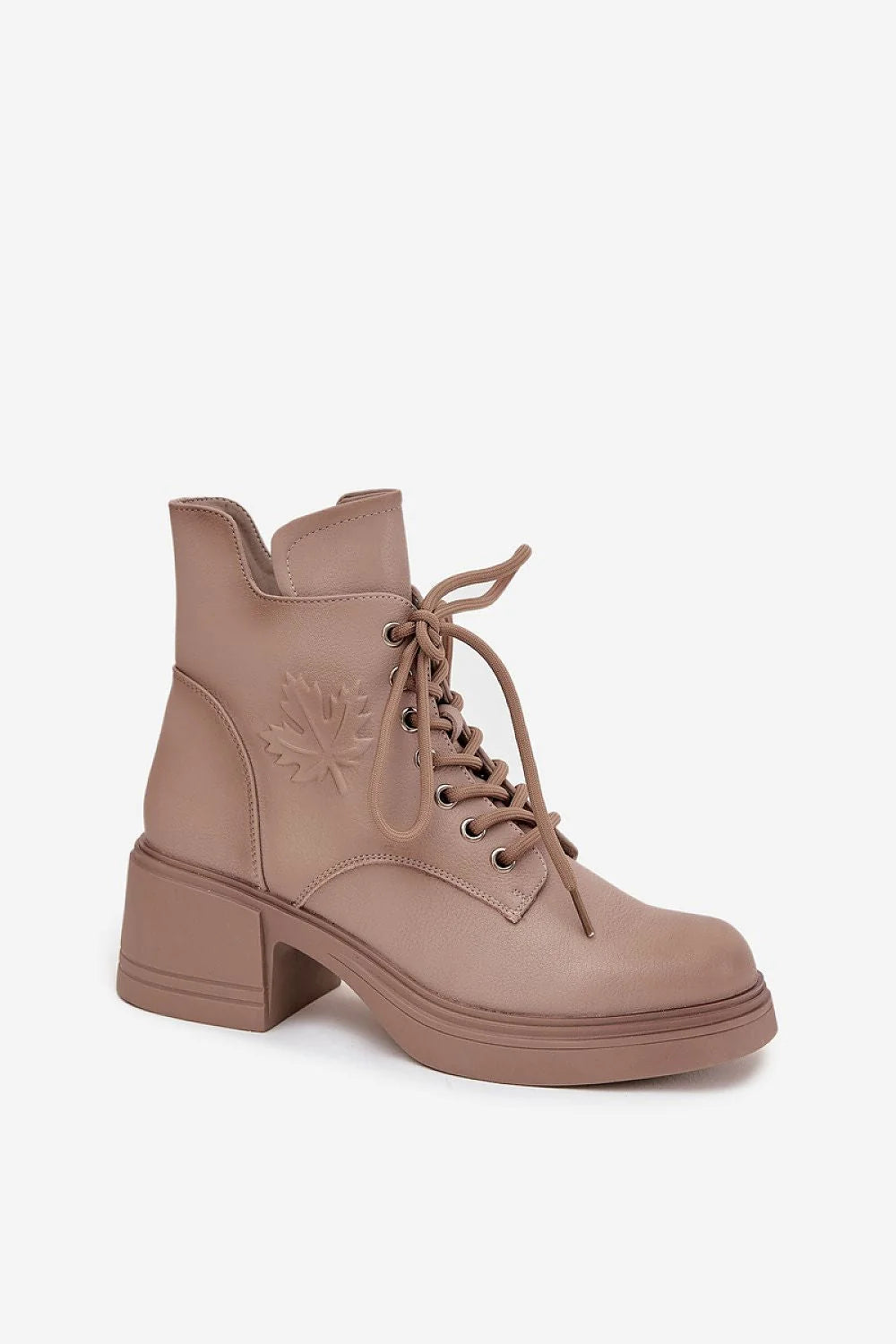 bottines femme Vinceza similicuir taupe montantes lacets fermeturezippee talonbloc plateformeepaisse confort doubluredouce chaleur motiffeuille embossé styleurbain contemporain maintien polyvalentes élégantes