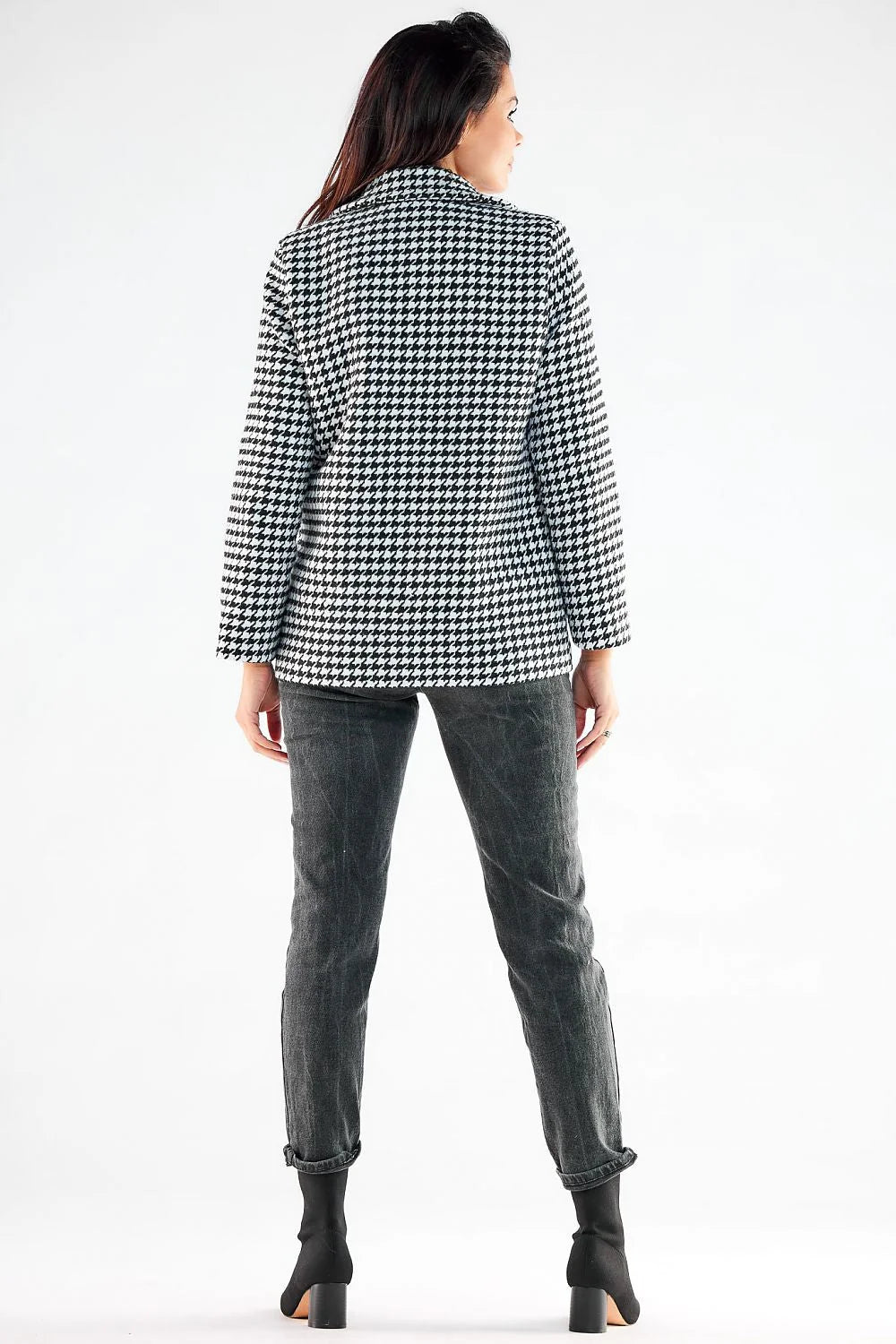 Veste houndstooth classique pour femme en polyester 100% coupe droite bouton central poches carrées doublée Tailles S M L XL