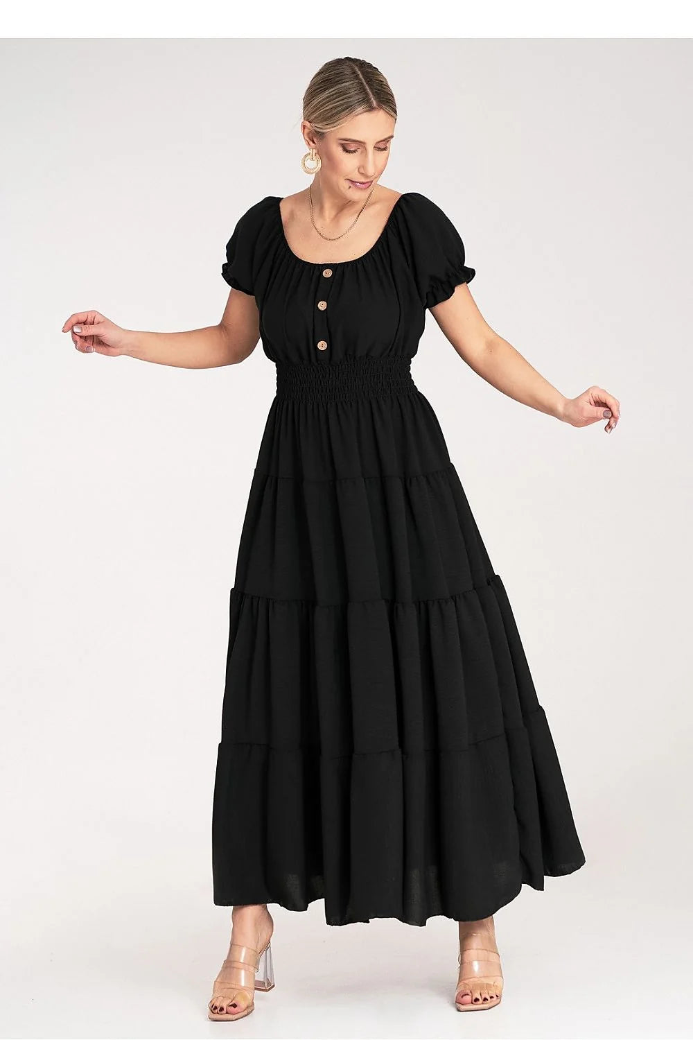 Robe de jour Figl style bohème-chic longue manches bouffantes décolleté espagnol taille élastique femme