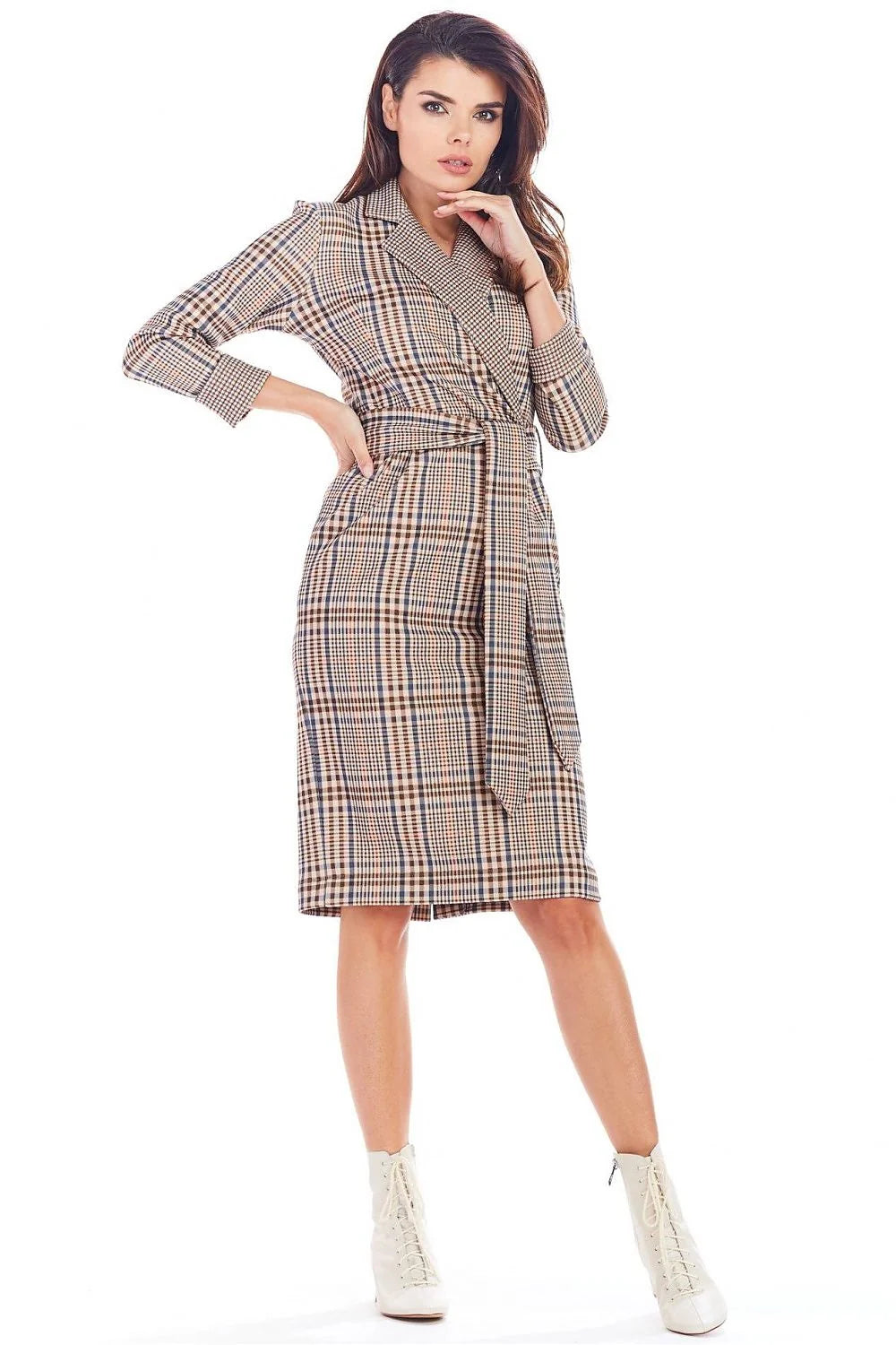 Robe de chambre coton doux casual élégante à carreaux ceinture nouée confort maison loungewear