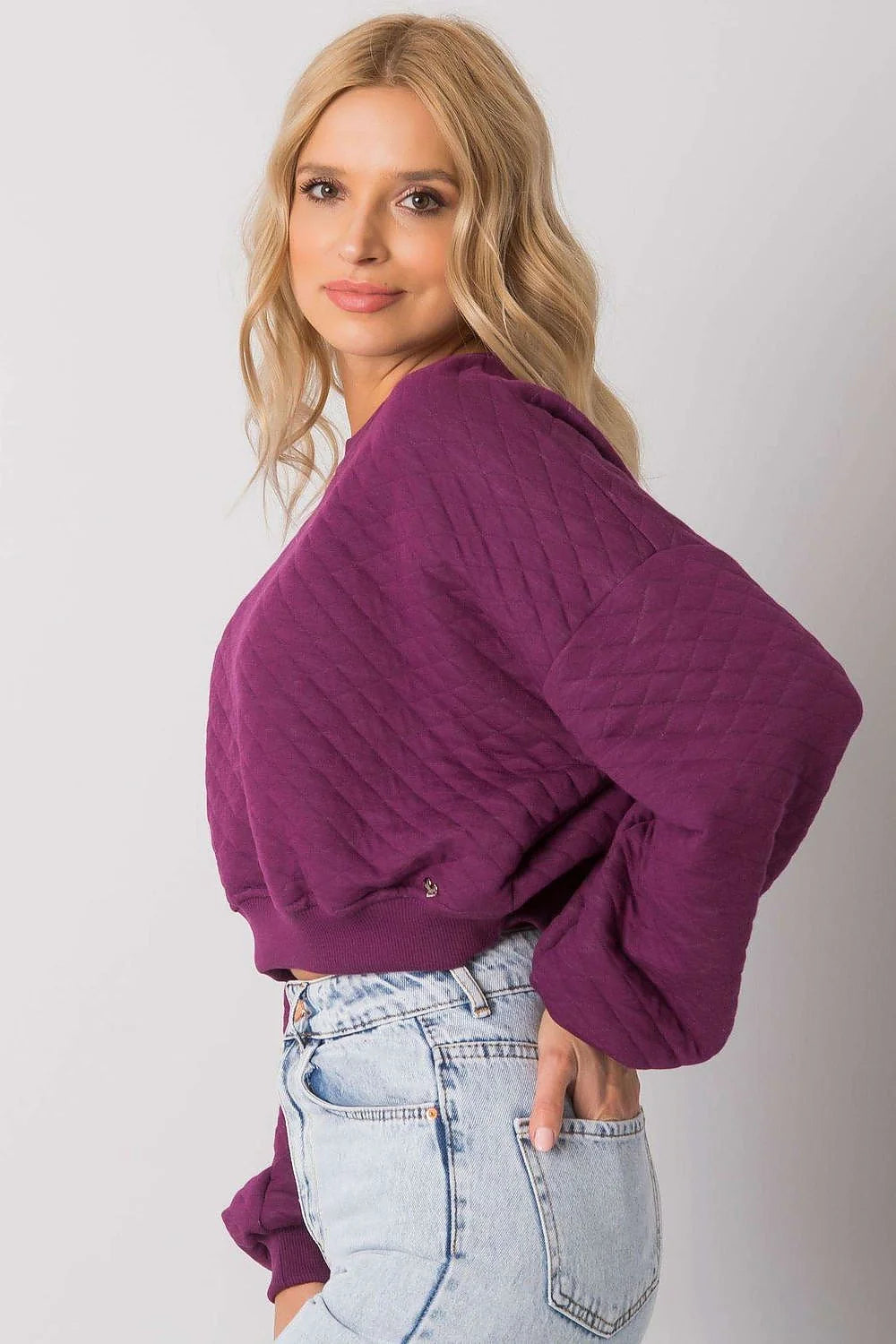Sweatshirt femme moderne décontracté tissu matelassé kaki losanges manches longues ample urban casual