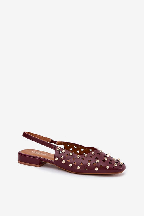Ballerines pour femmes ornementées cuir artificiel bordeaux doré design audacieux talon plat ouvert dos nu sandales basses