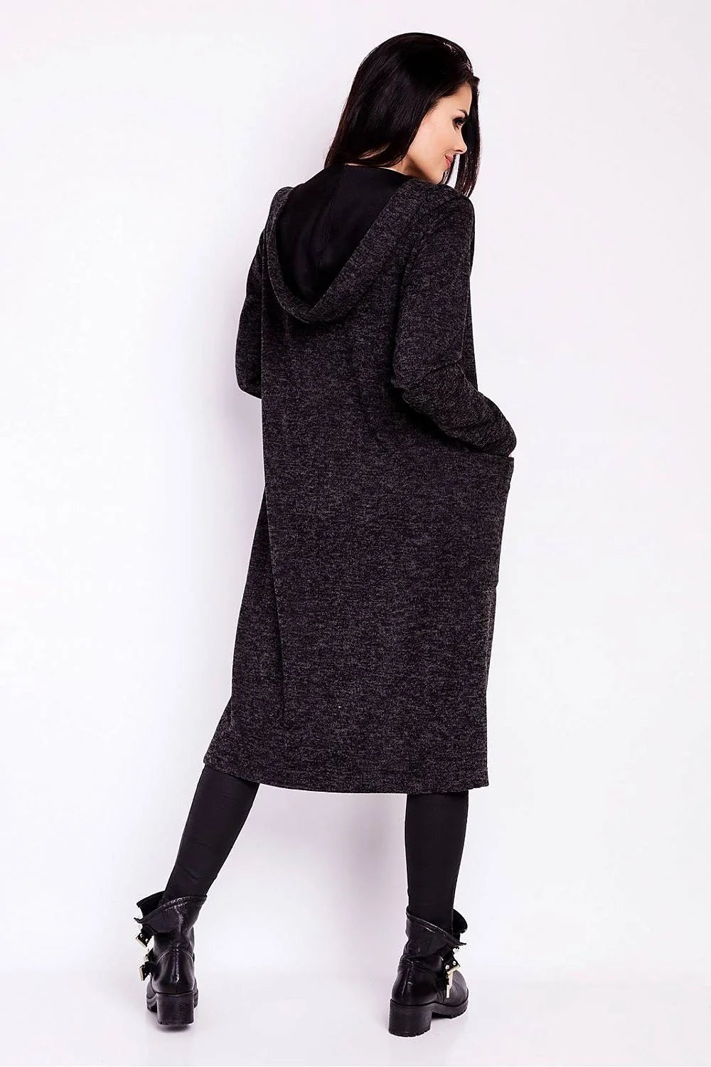 Cardigan long ample en laine bleu chiné élégant et confortable pour femmes modernes style décontracté chic