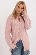 cardigan femme rose poudré maille côtelée torsadée épaisse oversize col rond boutons assortis manches longues poignets côtelés douillet