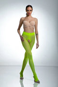 Collant amour femmes high-waisted open gusset tights vibrant neon green nude bandeau top sexy fashion statement lingerie