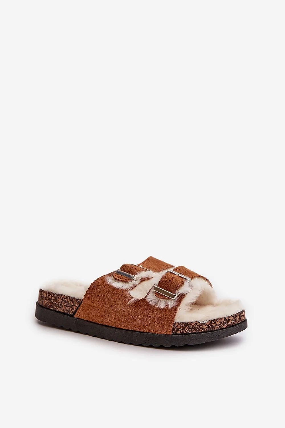 Sandales femmes confortables élégantes fourrure cuir suédé écologique boucles argentées plateforme cushioning style décontracté mode