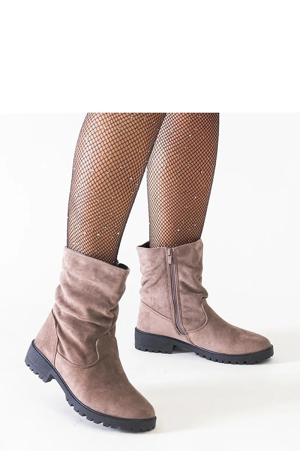 bottines marron plissées suédine Hinda doublées cuir écologique mi mollet froncées fermeture éclair latérale bout amande semelle caoutchouc