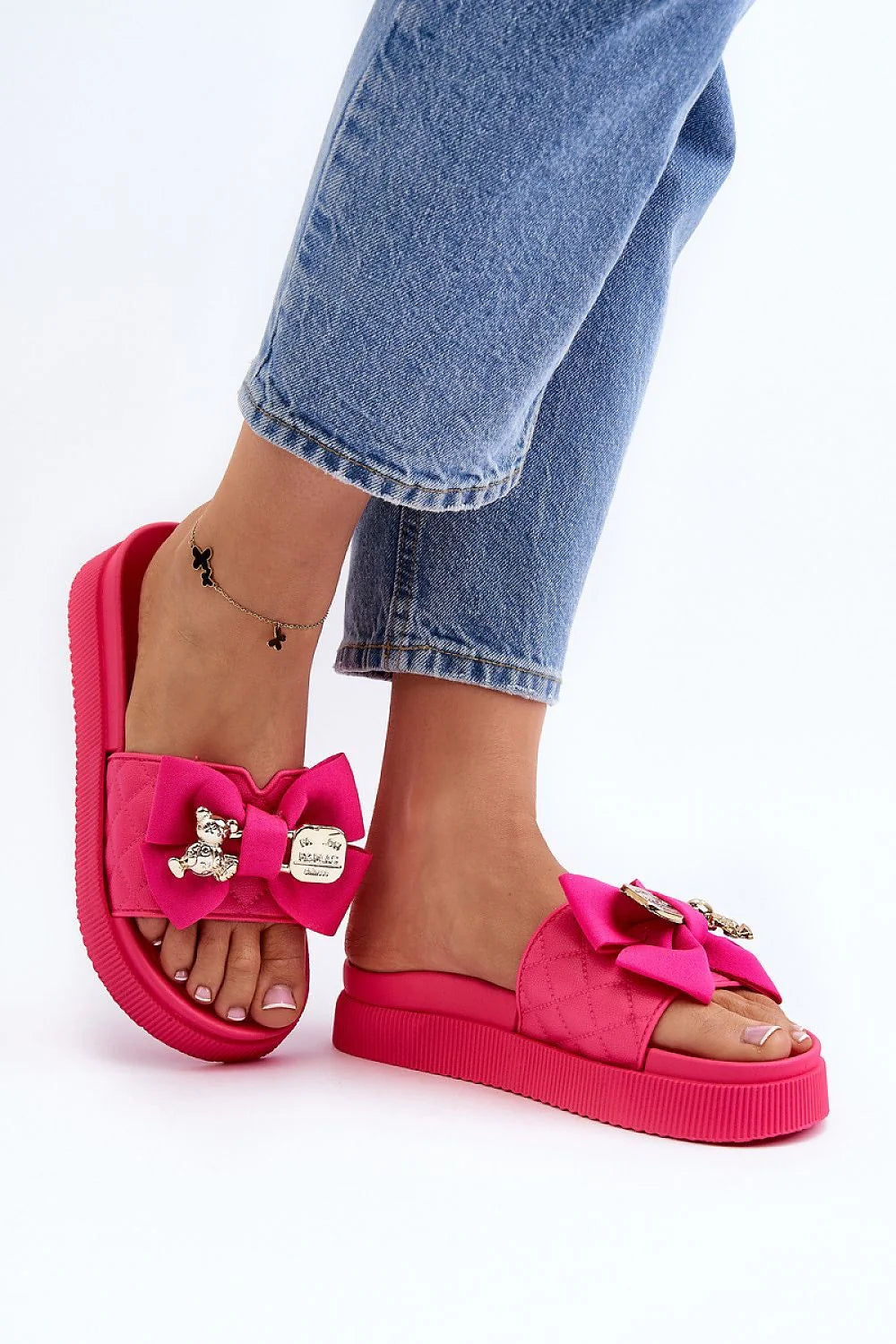 Mules femme Clacquettes Step in style cuir artificiel plateforme 4.5 cm nœud satiné ours peluche tendance été 2023