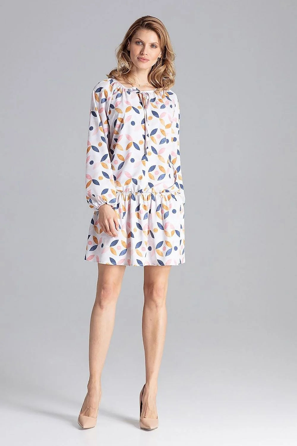 Robe en polyester jaune moutarde casual confortable ample manches longues élégante pour femmes modernes stylées