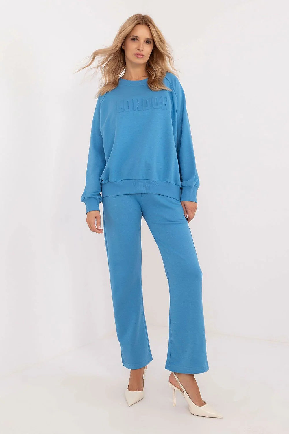 Ensemble mode femme sweatshirt pantalon coupe oversize bleu vibrant tissu coton polyester elastique waist