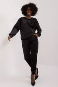 Ensemble coordonné Italy Moda deux pièces femme noir élégant décontracté haut sweatshirt pantalon velours polyester