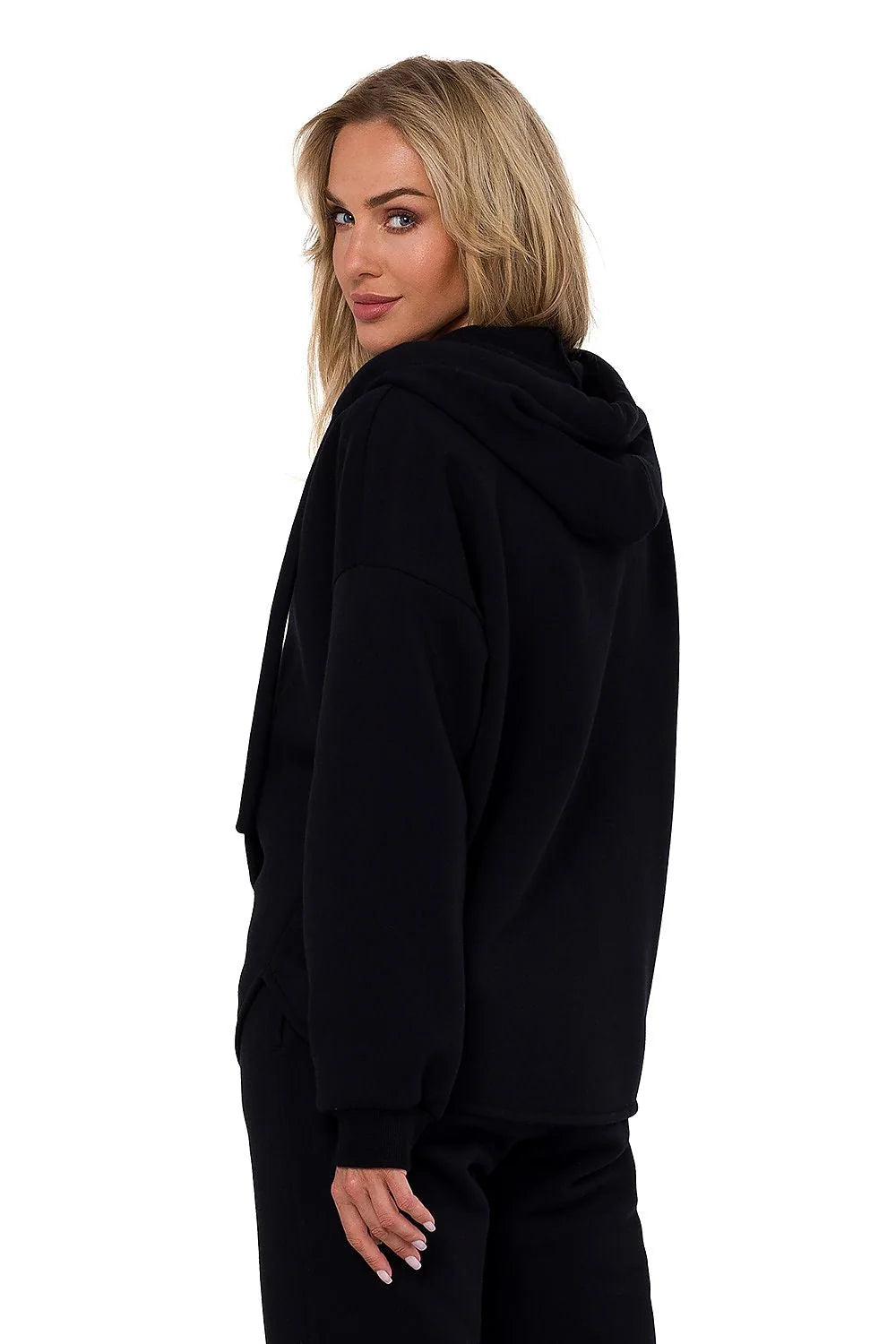 Sweatshirt Moe Femme Noir en Coton et Polyester, Style Casual, Capuche, Fermeture Éclair, Tailles S/M à 2XL/3XL