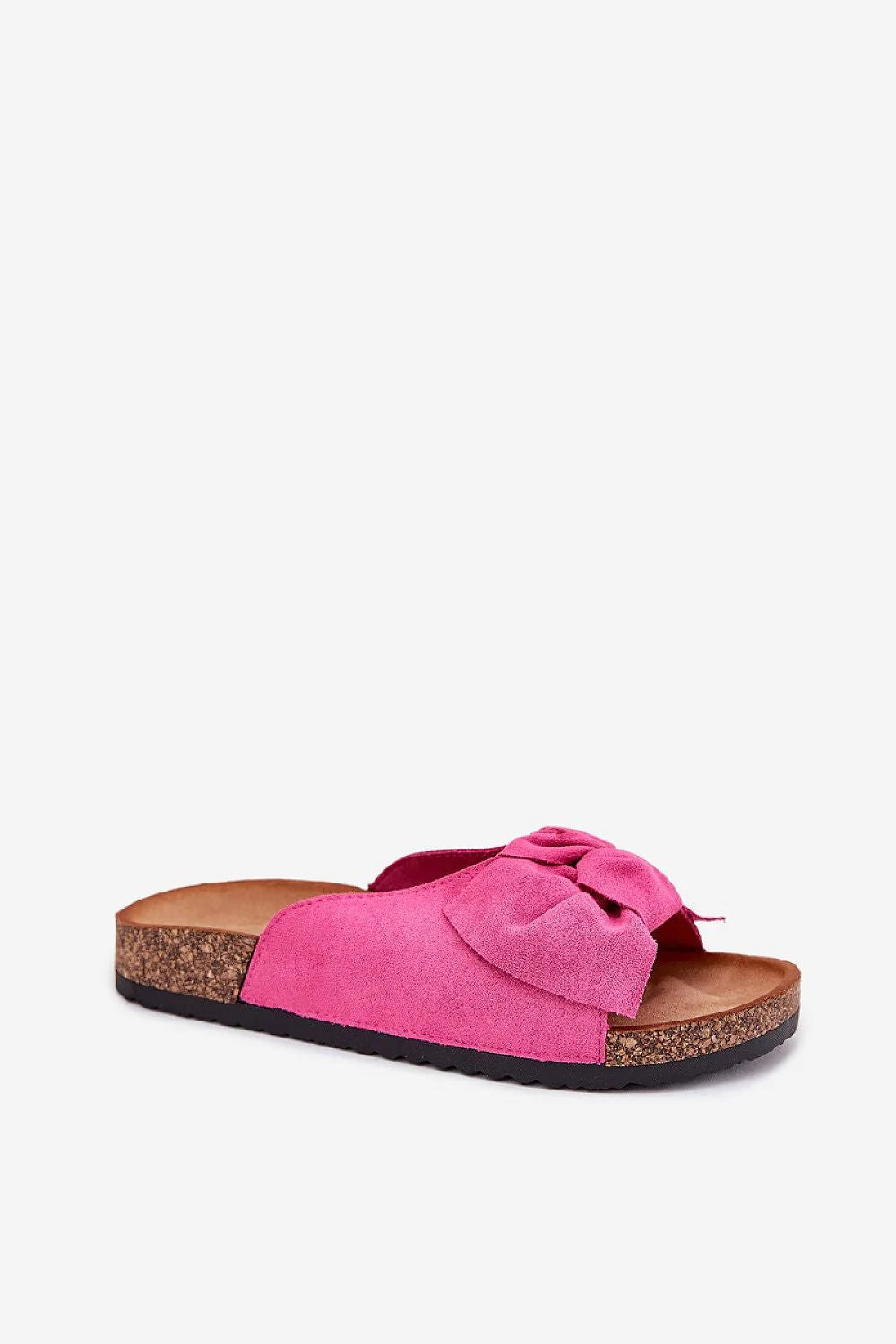 Sandales pour femme en suédine écologique style estival design ouvert nœud textile semelle liège compensée confortable
