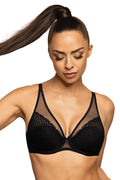 Soutien-gorge push-up élégant en dentelle noire avec motifs en pois, bretelles ajustables, inserts amovibles et coton intérieur femme