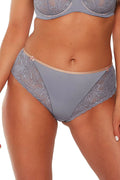 Culotte féminine élégante en dentelle et microfibre coupe classique manches longues nœuds décoratifs couleur grise