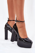 Escarpins talon large Step in style design moderne audacieux plateforme cuir verni noir ajustable femme