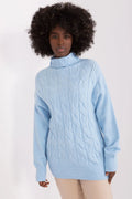 Pull pour femme col roulé motifs côtelés bleu ciel matière douce ample manches longues