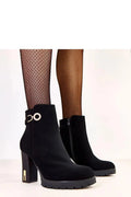 bottines femme talon haut plateforme bloc noir suédine douce bout rond fermeture éclair latérale semelle crantée antidérapante boucle dorée métallique