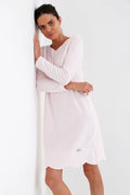 Chemise de nuit Cana en thermofleece doux et chaud, rose pâle, manches longues, encolure ronde, taille confortable, femme