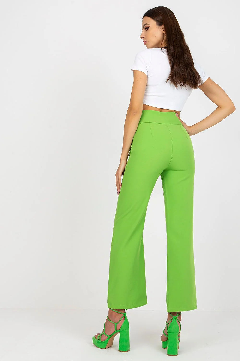 pantalon femme taille haute évasé long beige sable double rangée boutons dorés marin structuré extensible polyester élasthanne cintré sophistiqué