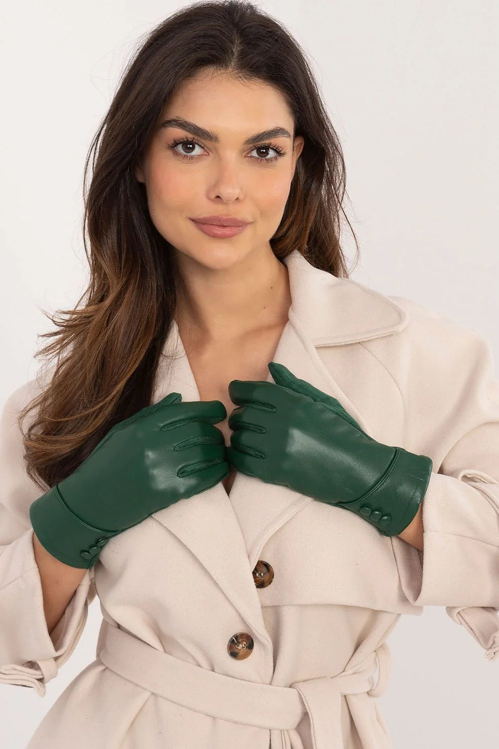 Gants féminins élégants en cuir éco-friendly, boutons décoratifs, fleur brodée, polyuréthane, polyester, spandex, occasion hiver, style classique, fonctionnalités pratiques