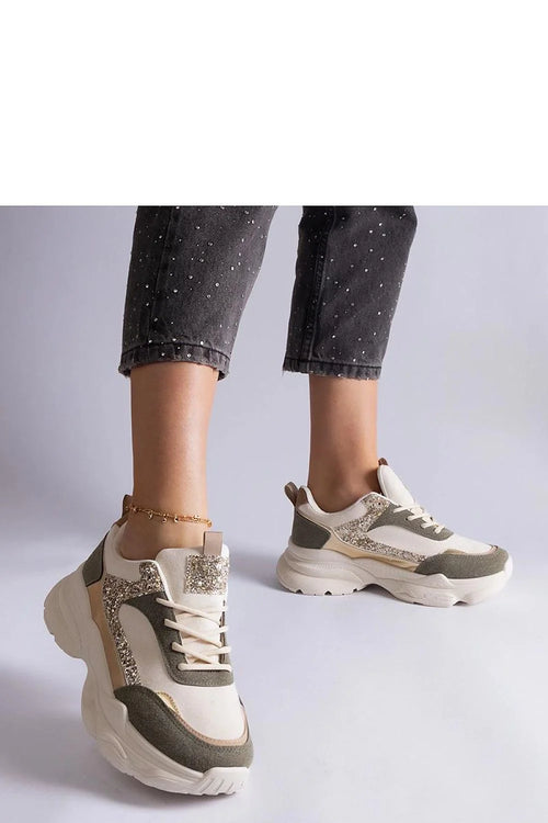 Baskets mode femme Solea design sportif contemporain tige mixte paillettes beige taupe semelle épaisse lacets confortables occasion quotidienne et soirée