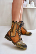Bottines Step in style en cuir naturel pour femmes, style bohème, semelle robuste, confortable, talon plat