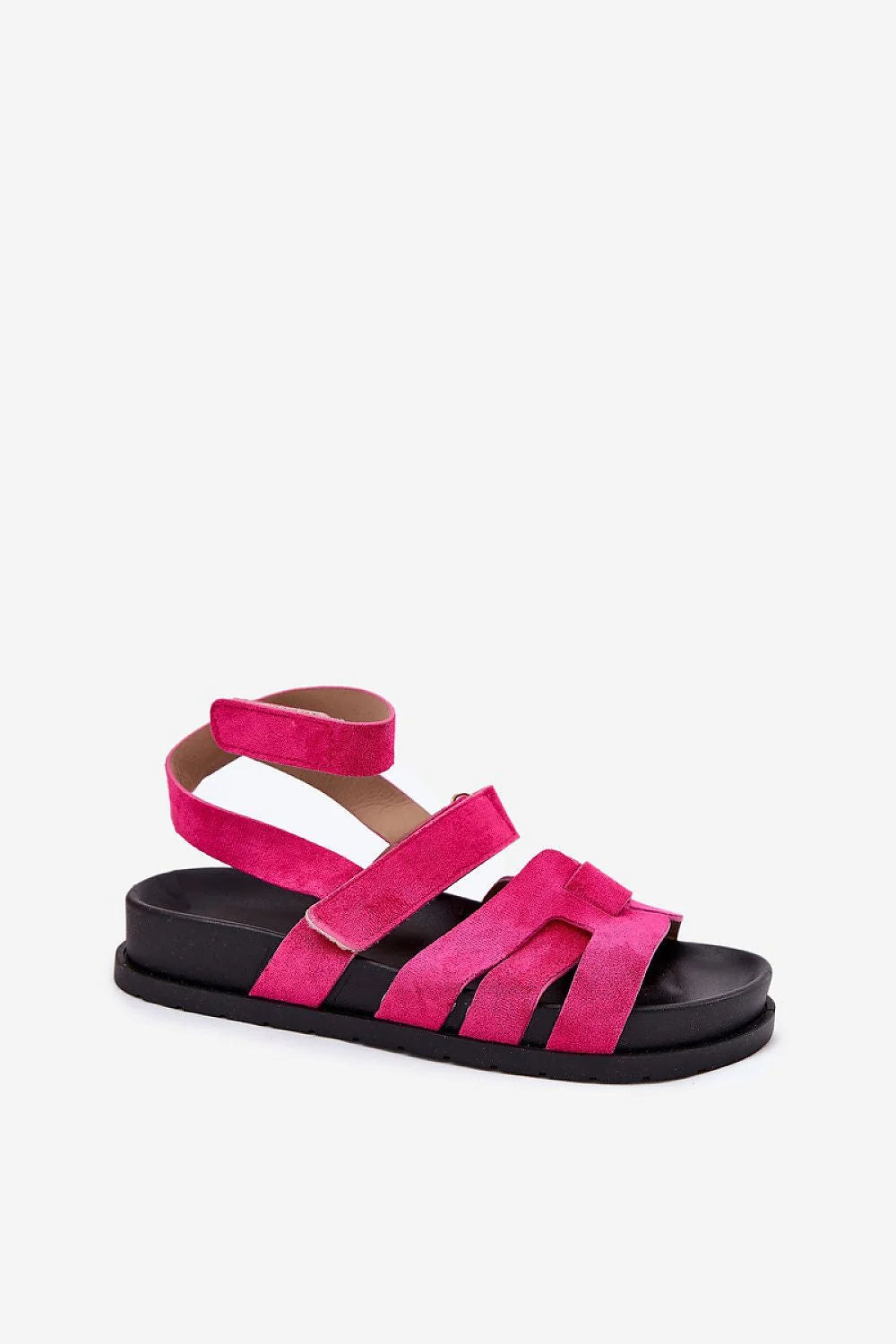 sandales femmes été élégantes confortables suédine rose plateforme 3cm lanières croisées bride cheville réglable double velcro chaîne coquillages