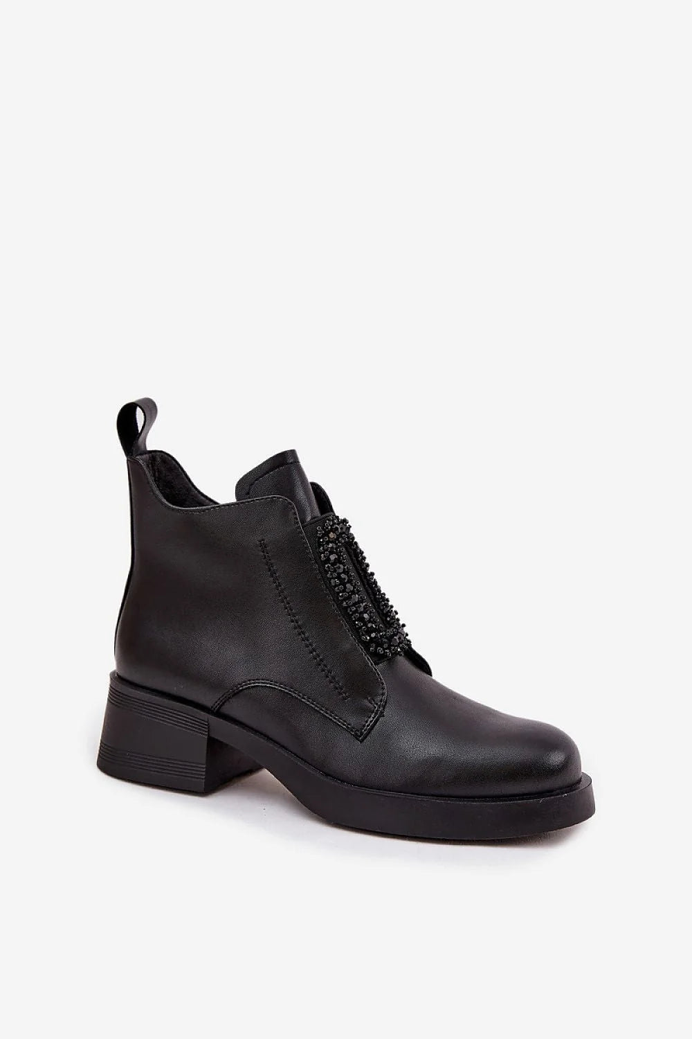 bottines femme cuir naturel noir lisse rond tige basse talon bloc 5cm semelle plateforme perles zip latéral doublure chaude élégantes
