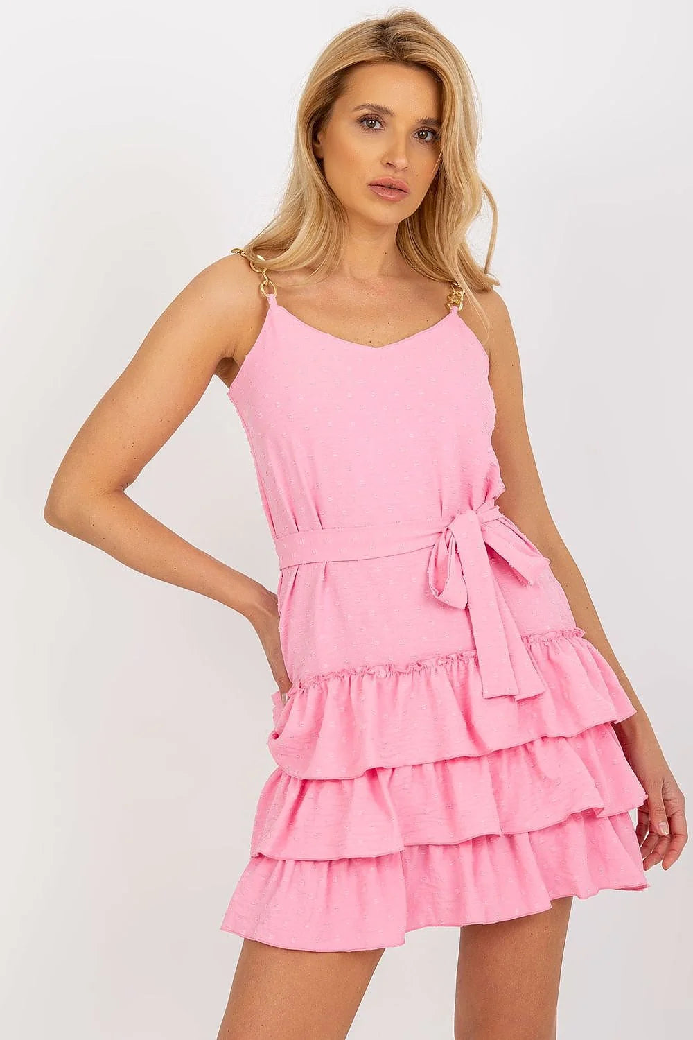 Robe de jour Lakerta été robe sans manches bretelles chaîne décolleté cœur volants femmes