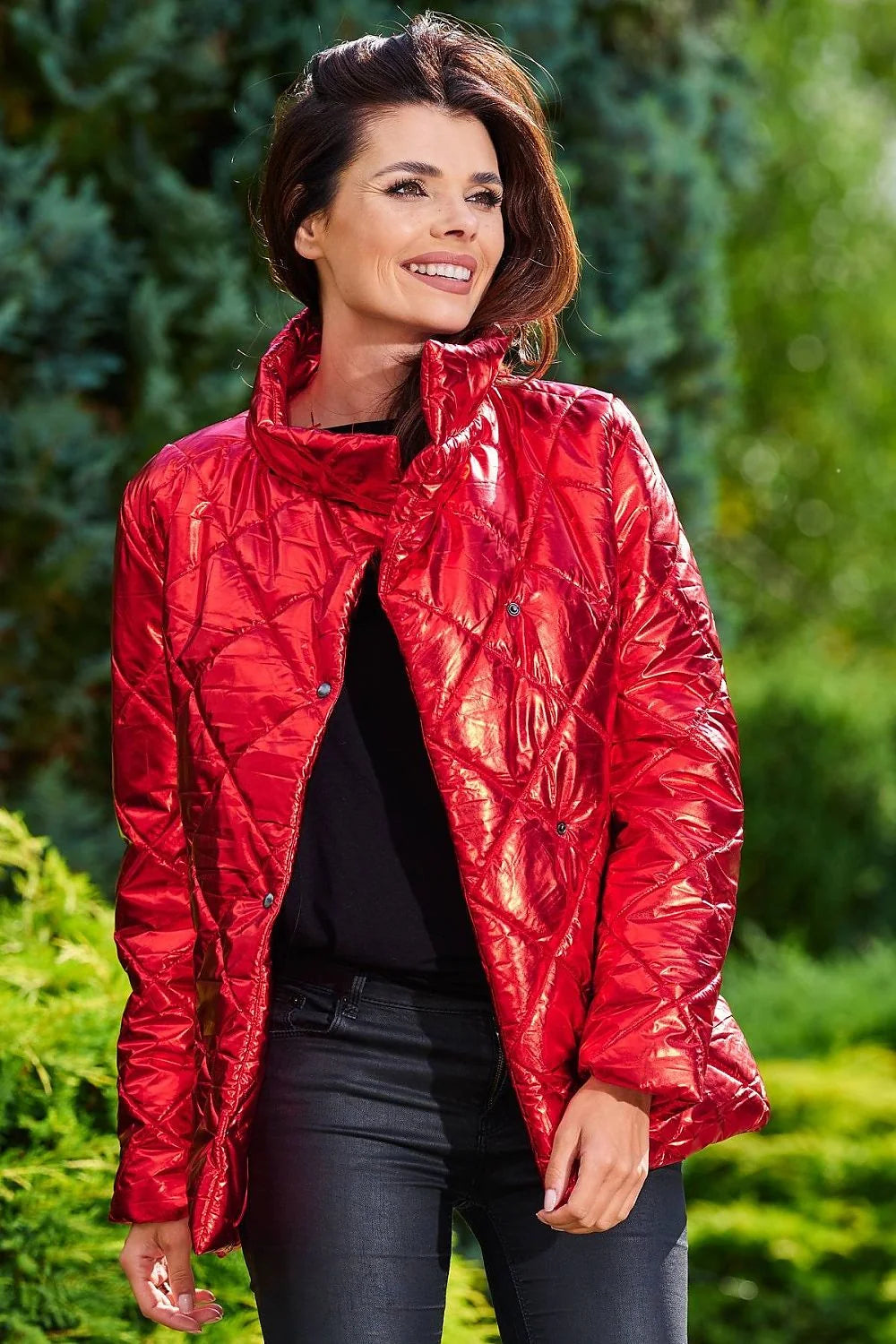 Veste matelassée femme polyester moderne élégante col relevable boutons pression poches latérales hiver stylé