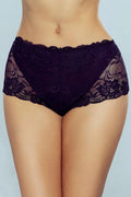 culotte dentelle prune taille mi haute féminine élégante transparente florale stretch confortable maintien galbant festonné finition soignée durable romantique sophistiquée