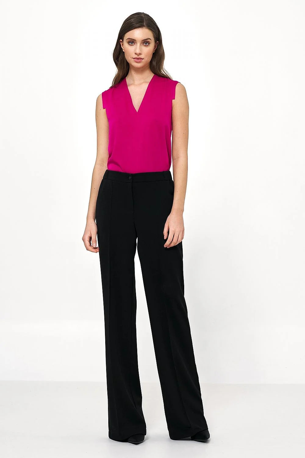 Pantalon femme beige ample coupe haute taille ajustable élasthanne polyester manches longues style élégant