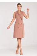 Robe midi élégante sans manches inspirée blazer rose poudré coupe structurée occasionnels femme polyester viscose