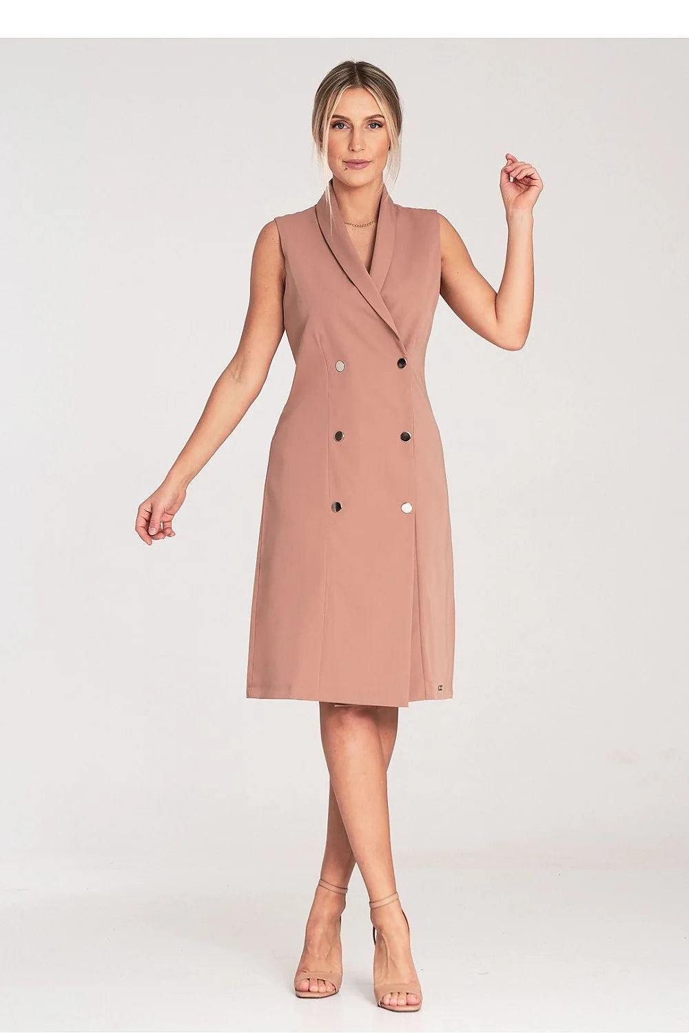 Robe midi élégante sans manches inspirée blazer rose poudré coupe structurée occasionnels femme polyester viscose