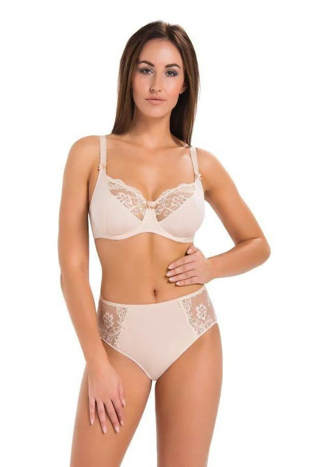 Ensemble lingerie Soft Teyli élégant soutien-gorge dentelle beige armatures culotte haute nude occasion quotidienne