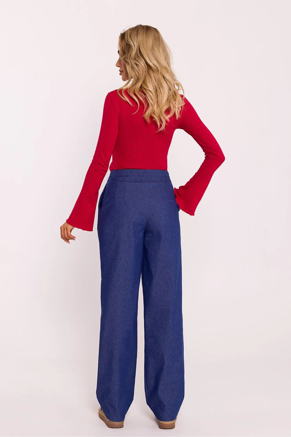 Pantalon long Moe robe ajustée style élégant haut manches longues couleur rouge pantalon large décontracté