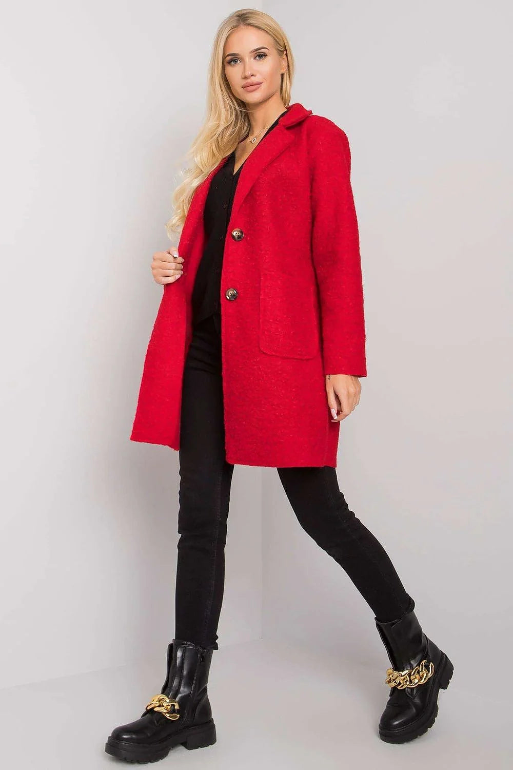 Manteau femme bouclé noir moderne ample polyester poches style décontracté automne hiver tendance élégante