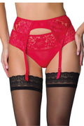 Ensemble de lingerie sexy en dentelle florale rouge, culotte et porte-jarretelles ajustables, matière élastique et confortable pour femmes, style élégant et sensuel
