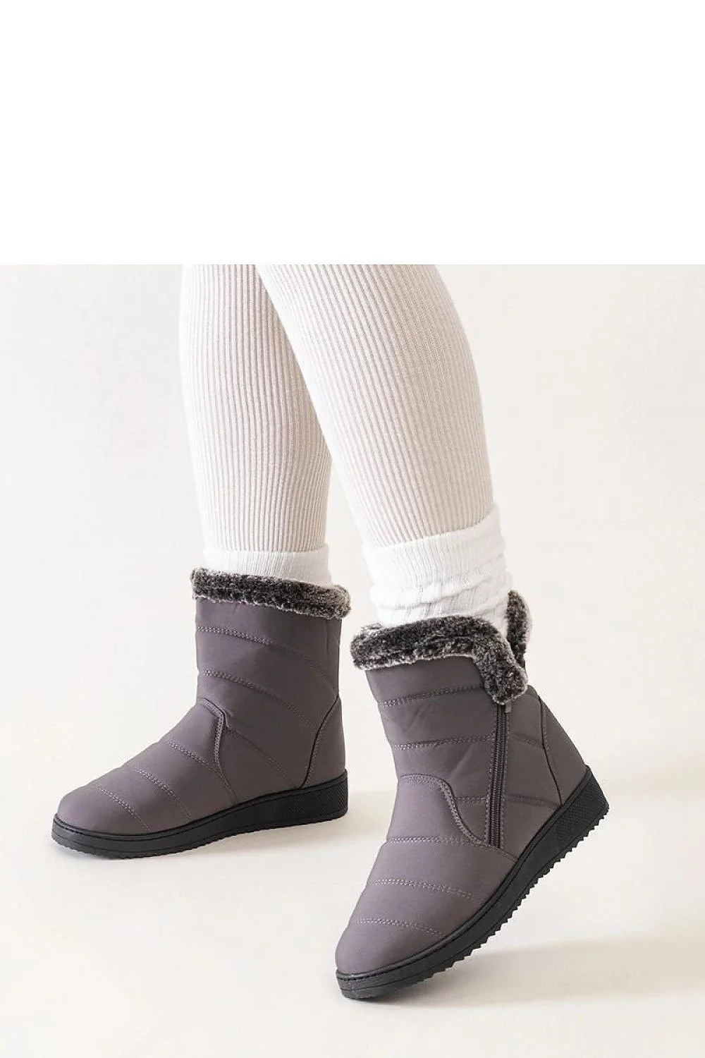 Bottes de neige grises pour femmes design moderne fourrure synthétique coupe ajustée semelle antidérapante hiver