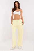 Ensemble pyjama femme court bretelles fines pantalon large taille haute coton mélange jaune pâle blanc style décontracté