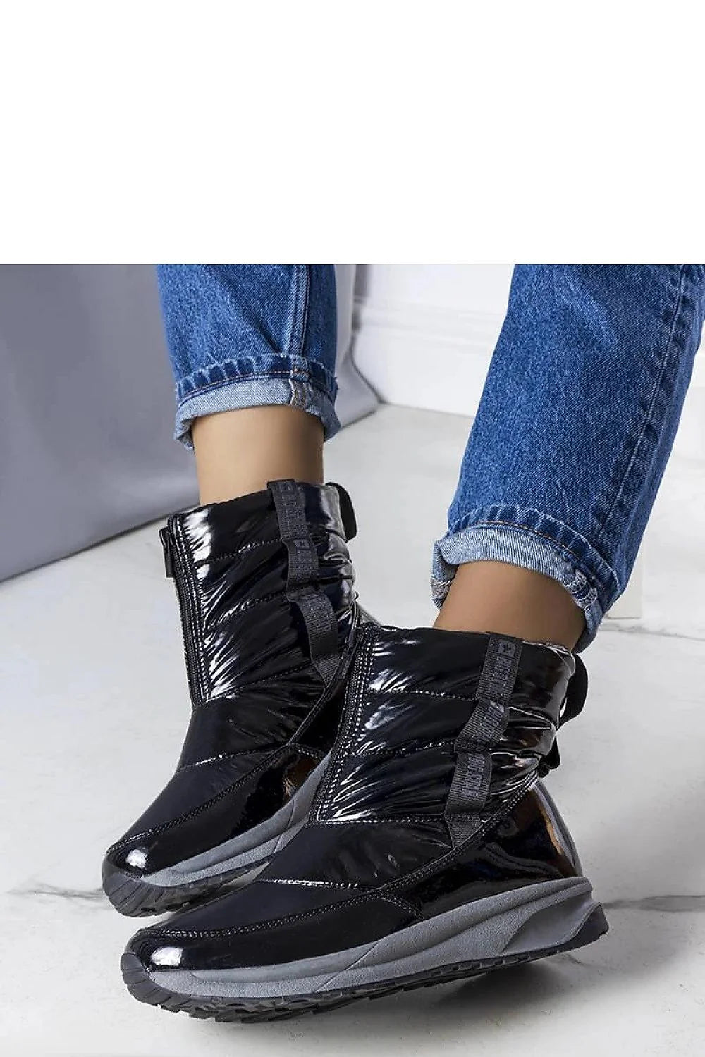 Bottes de neige mode femmes cuir synthétique semelle caoutchouc noir gris comfort hiver urban style