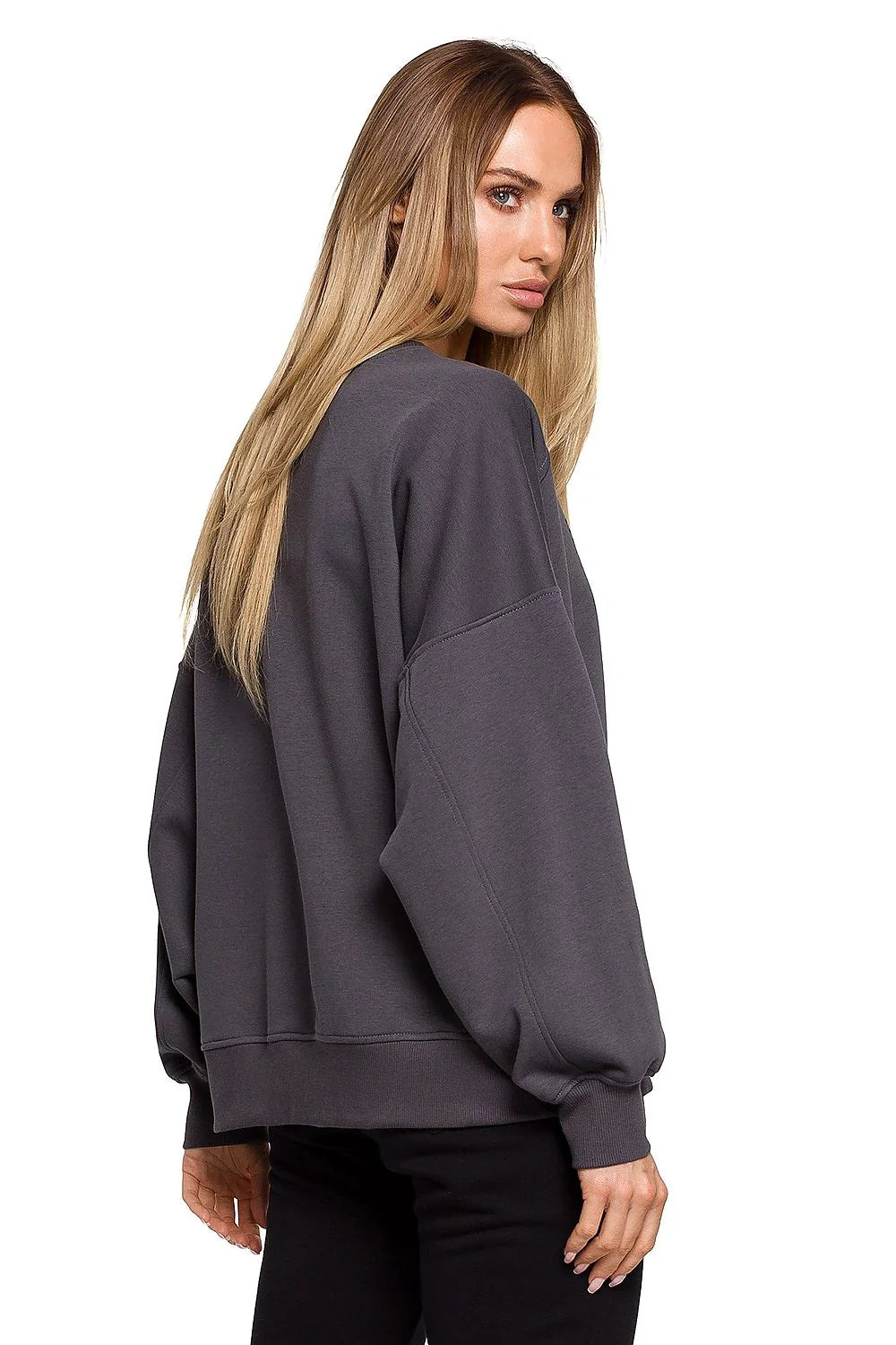 Sweatshirt femme oversize en coton polyester décontracté gris foncé manches longues col rond élégant
