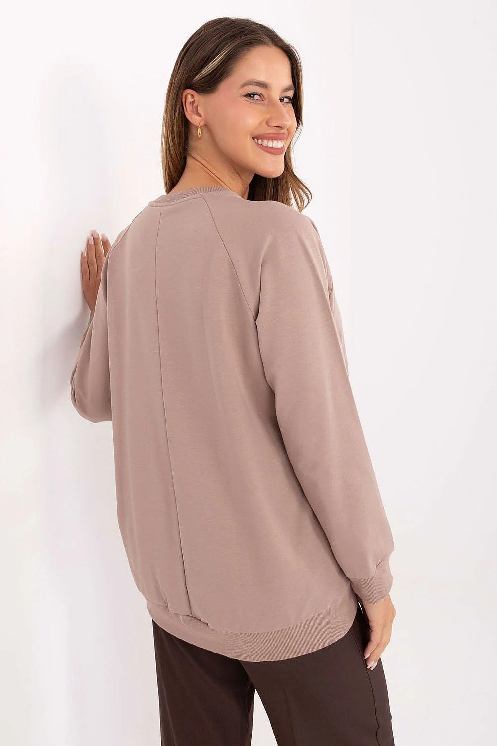 sweatshirt femme coton molletonné elasthanne oversize col rond manches longues taupe rosé bordscotes broderie étoiles bordeaux écru soignée