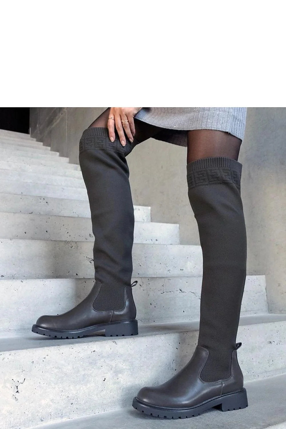 Bottes à talons Solea cuissardes modernes femmes couleur kaki marron élastique semelle crantée confortable style urbain occasion quotidienne isolation extra facile à enfiler