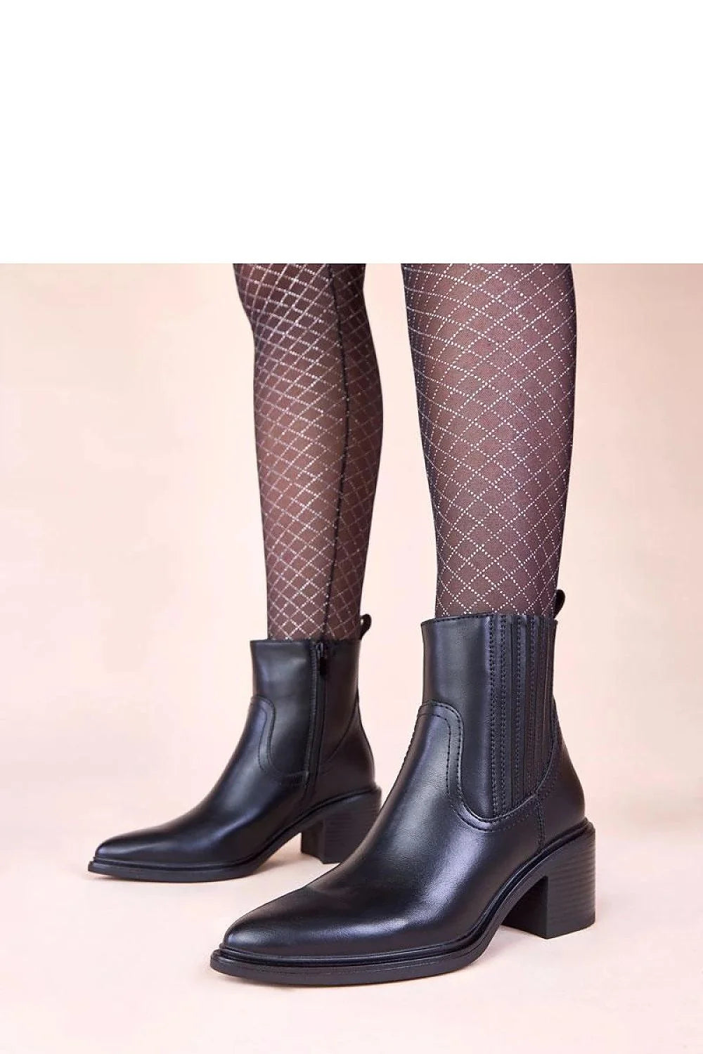 bottines femme chelsea noir effet cuir lisse talon bloc moyen 5cm bout effilé amande insert élastique zip intérieur